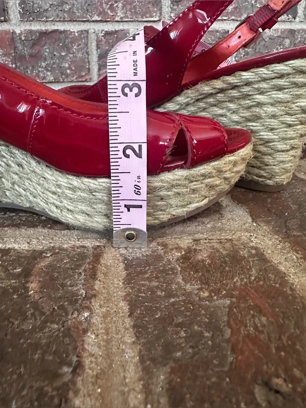 VIA SPIGA Red Patent Leather Espadrille Platform Wedge Sandals | 8.5